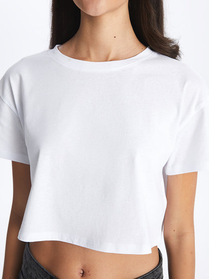 Crew Neck Plain Short Sleeve Women's Crop