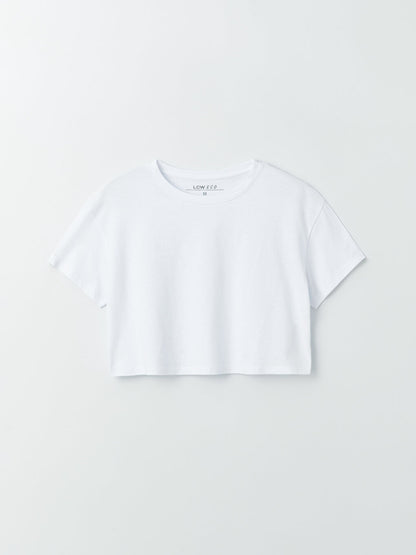 Crew Neck Plain Short Sleeve Women's Crop