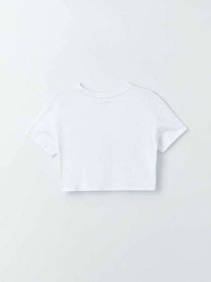 Crew Neck Plain Short Sleeve Women's Crop