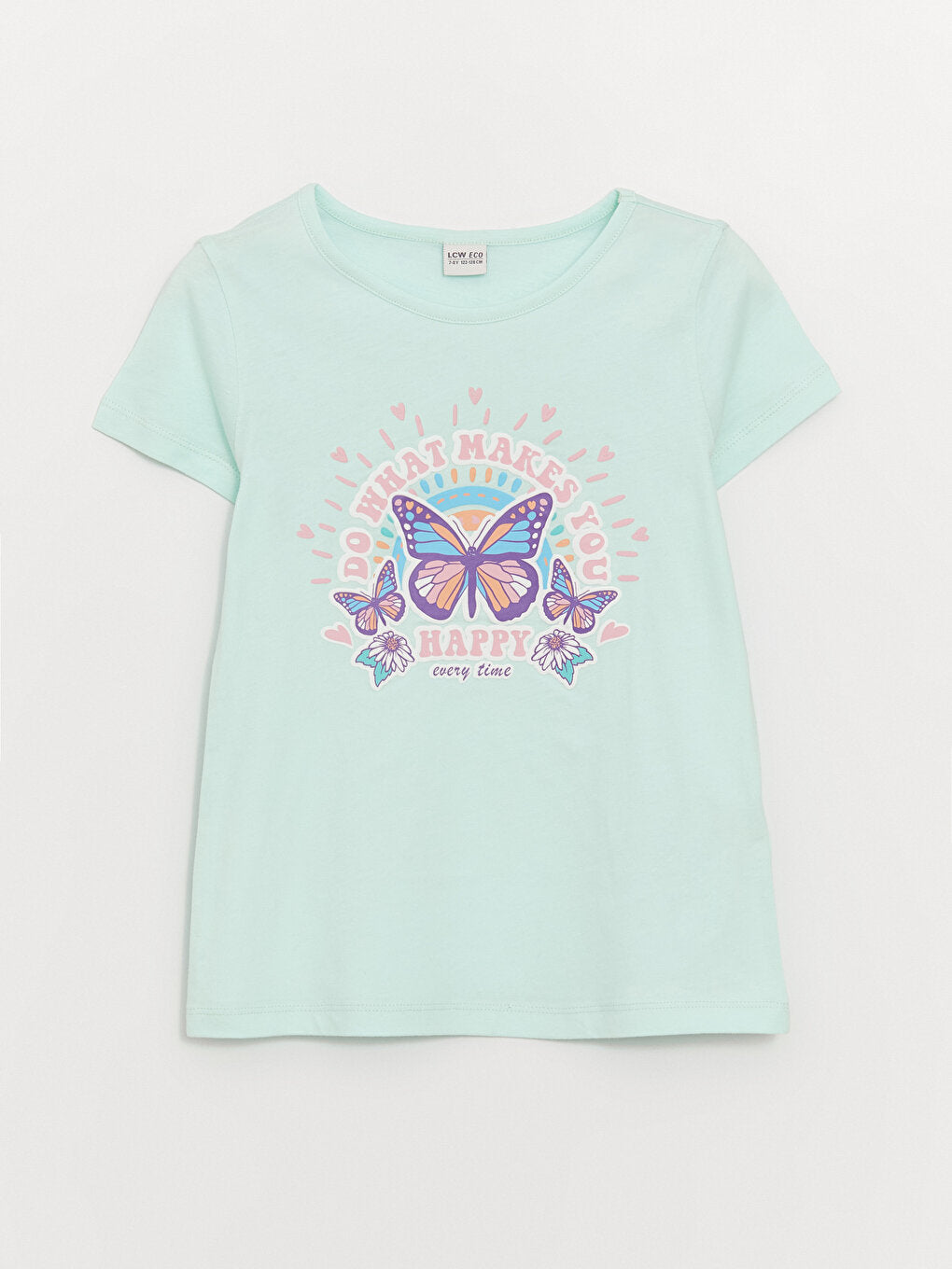 Crew Neck Printed Short Sleeve Girls' T-Shirt