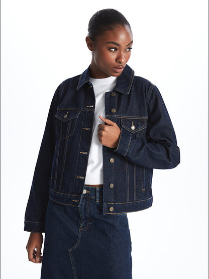 Shirt Collar Plain Long Sleeve Women's Jean Jacket