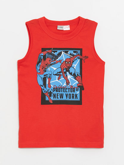 Crew Neck Spiderman Printed Boy's Undershirt and Swim Shorts