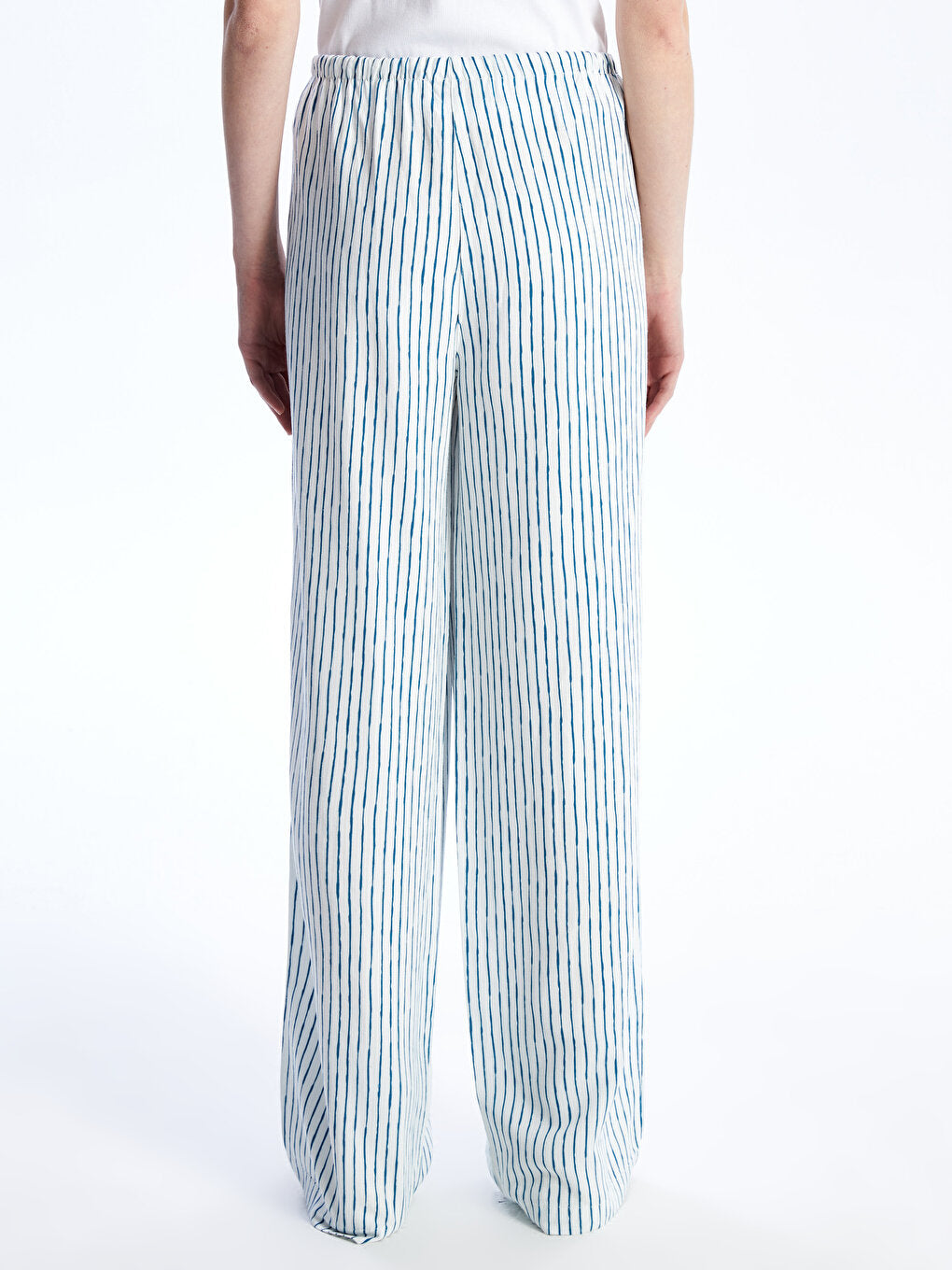 Striped Linen Blend Women's Trousers with Elastic Waist