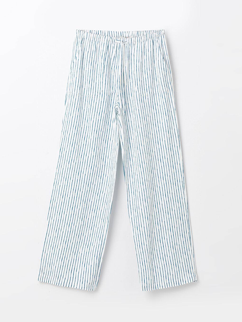 Striped Linen Blend Women's Trousers with Elastic Waist