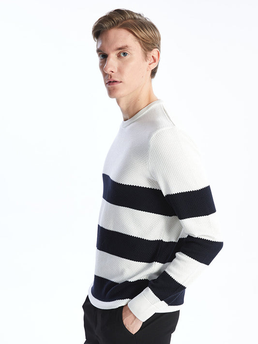 Crew Neck Long Sleeve Striped Men's Knitwear Sweater