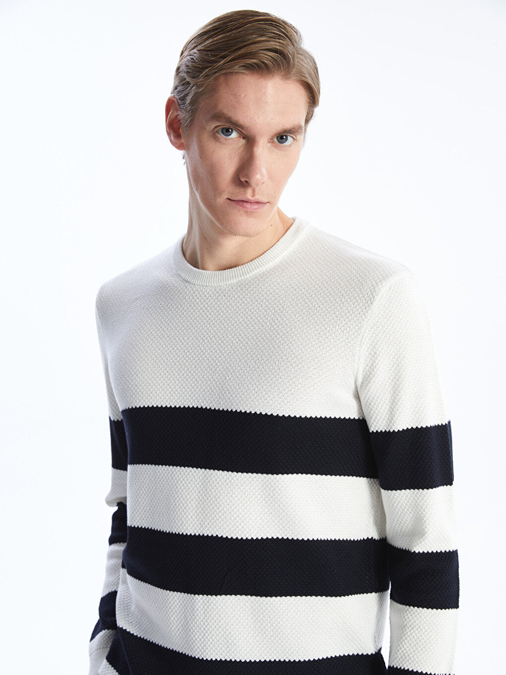 Crew Neck Long Sleeve Striped Men's Knitwear Sweater