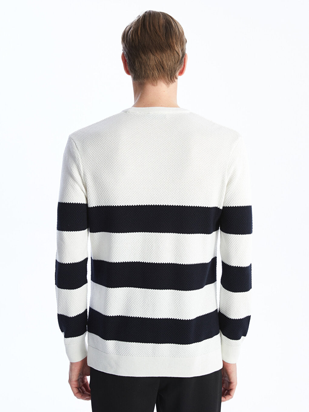 Crew Neck Long Sleeve Striped Men's Knitwear Sweater