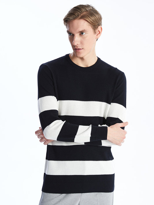 Crew Neck Long Sleeve Striped Men's Knitwear Sweater