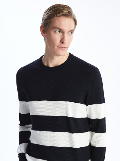 Crew Neck Long Sleeve Striped Men's Knitwear Sweater