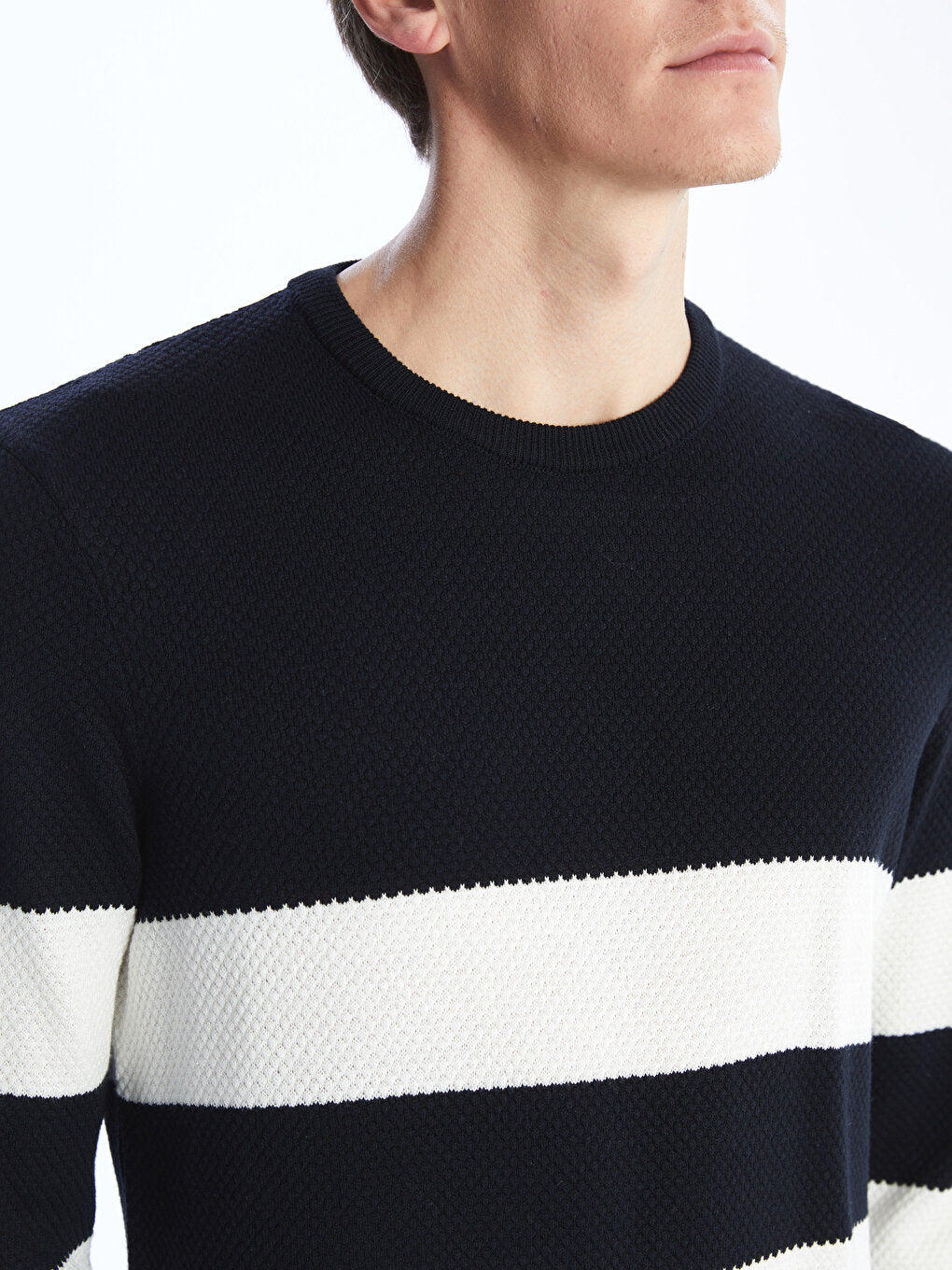 Crew Neck Long Sleeve Striped Men's Knitwear Sweater