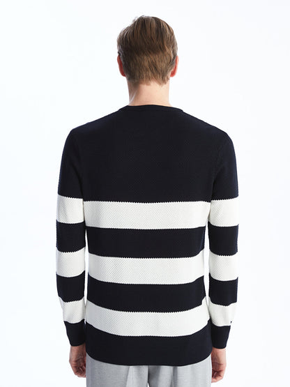 Crew Neck Long Sleeve Striped Men's Knitwear Sweater