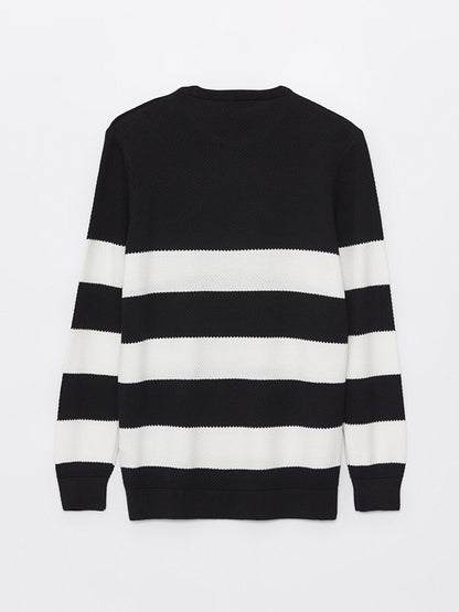 Crew Neck Long Sleeve Striped Men's Knitwear Sweater