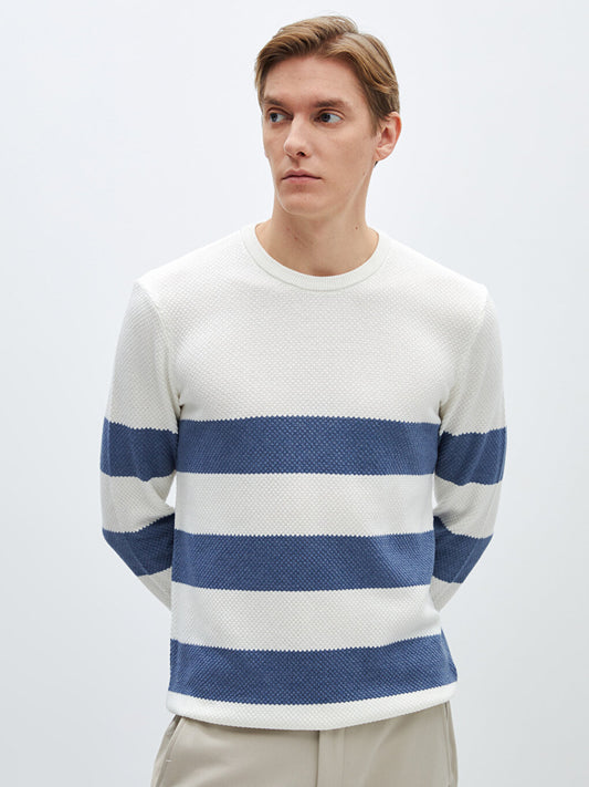 Crew Neck Long Sleeve Striped Men's Knitwear Sweater