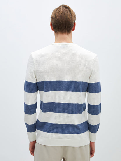 Crew Neck Long Sleeve Striped Men's Knitwear Sweater