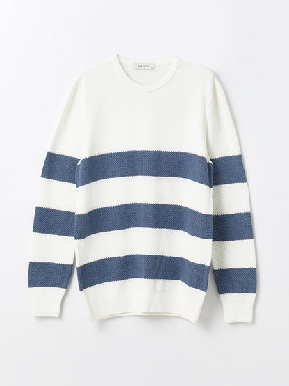 Crew Neck Long Sleeve Striped Men's Knitwear Sweater