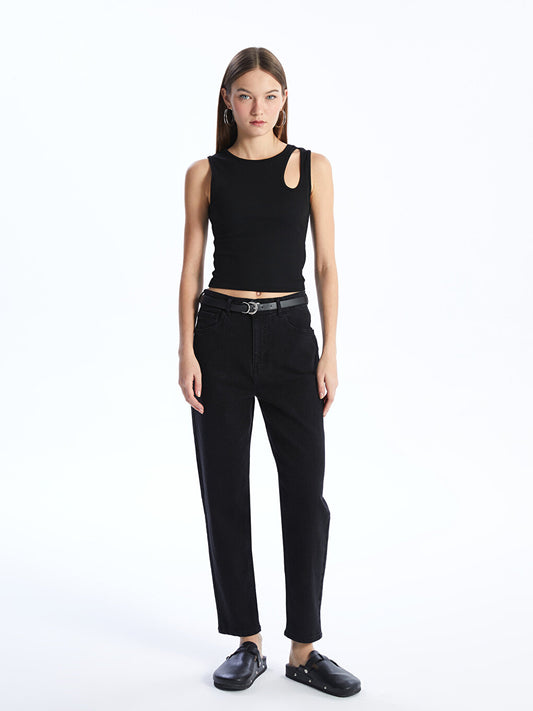 Belted Mom Fit Women's Jean Trousers