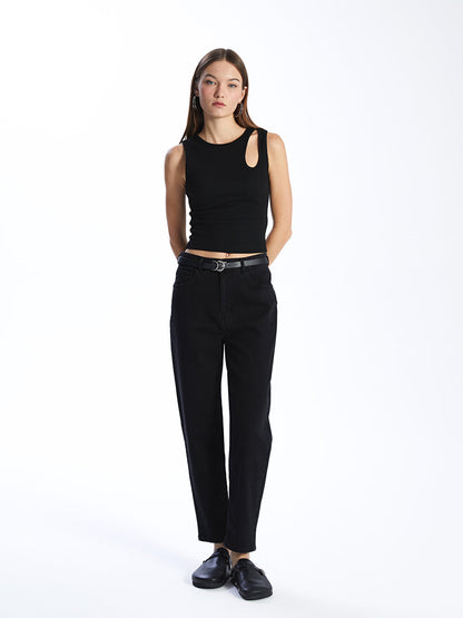 Belted Mom Fit Women's Jean Trousers