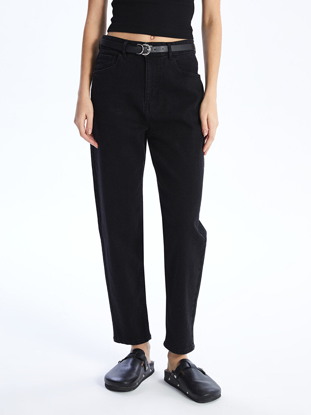 Belted Mom Fit Women's Jean Trousers