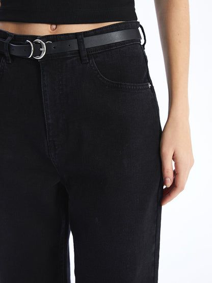 Belted Mom Fit Women's Jean Trousers