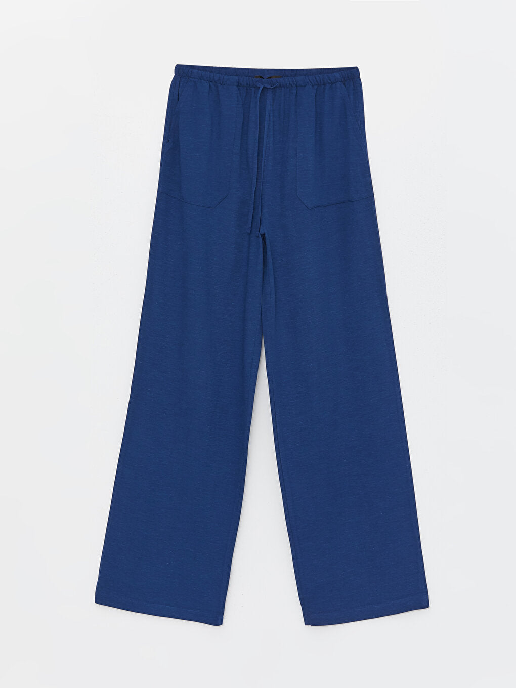 Plain Linen Blend Women's Trousers with Elastic Waist