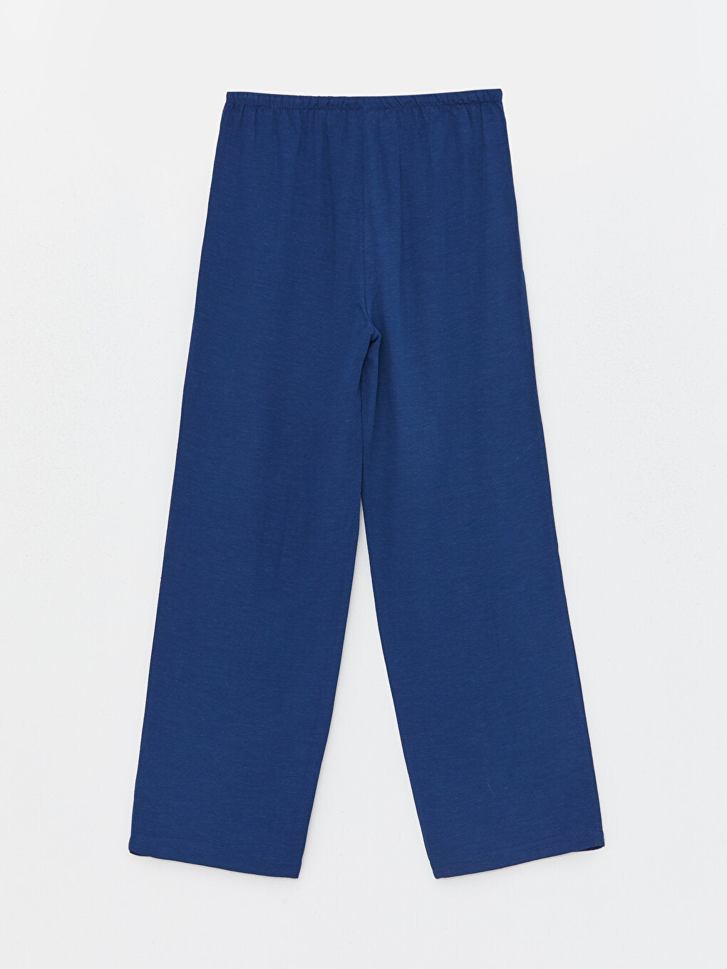 Plain Linen Blend Women's Trousers with Elastic Waist