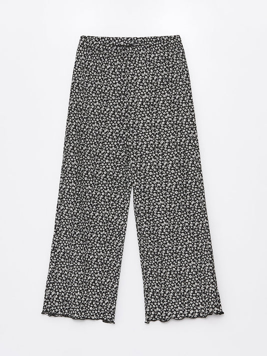 Floral Girls' Trousers with Elastic Waist