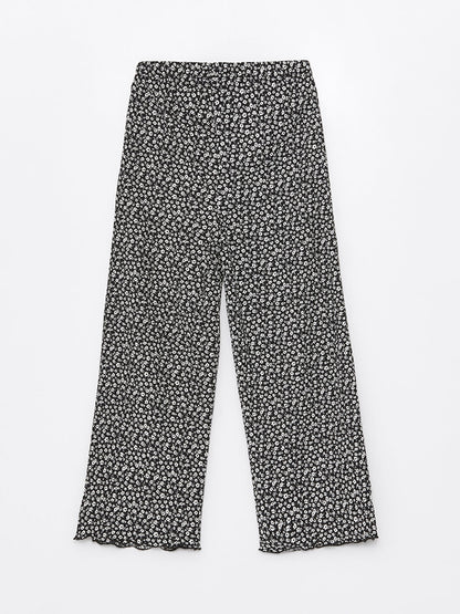 Floral Girls' Trousers with Elastic Waist