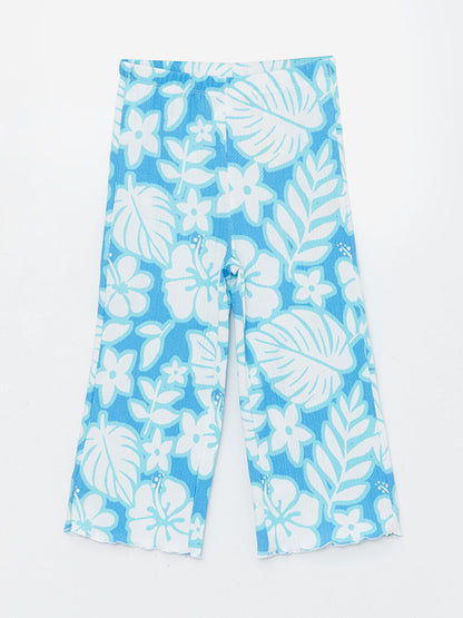 Floral Girls' Trousers with Elastic Waist