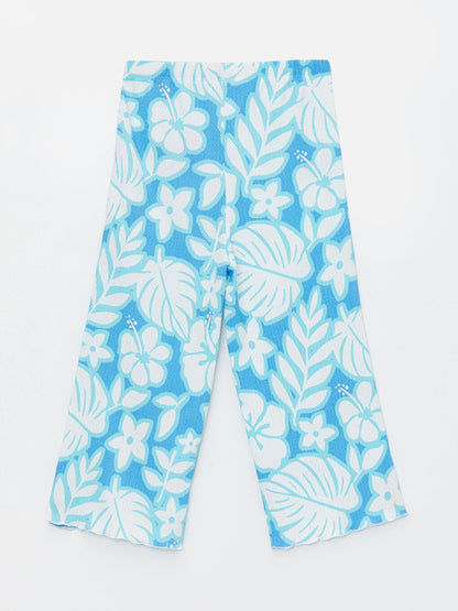 Floral Girls' Trousers with Elastic Waist