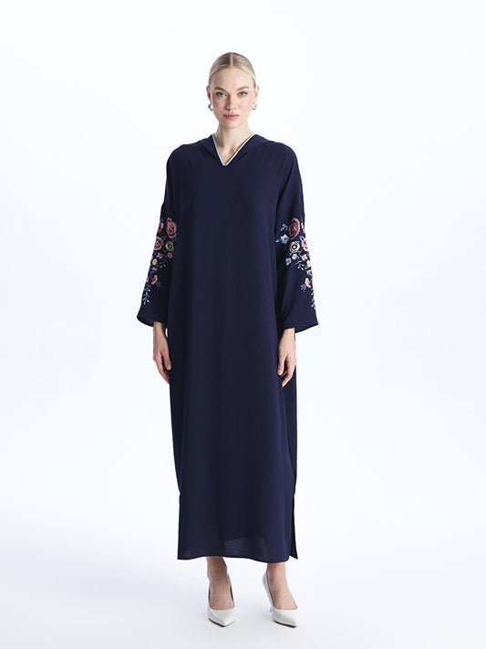 Hooded Embroidered Long Sleeve Oversize Women's Dress