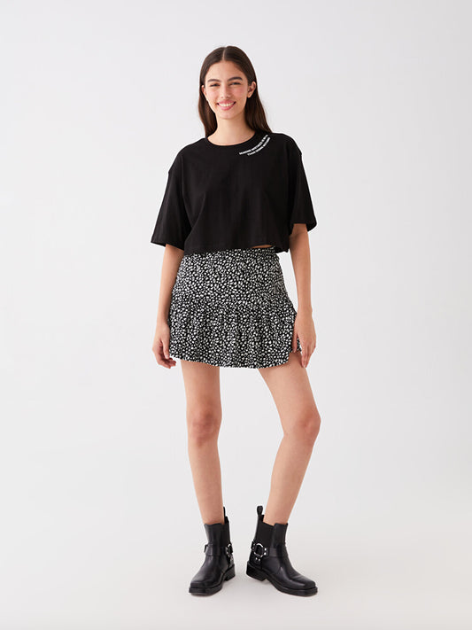 Patterned Women's Flared Skirt with Elastic Waist