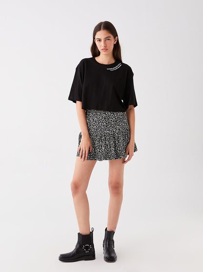 Patterned Women's Flared Skirt with Elastic Waist