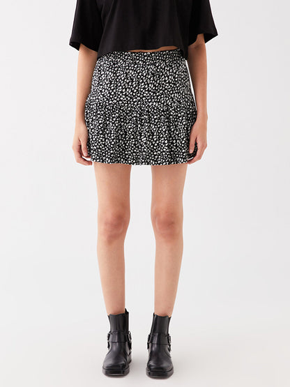 Patterned Women's Flared Skirt with Elastic Waist