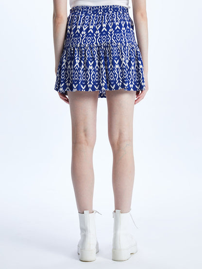 Patterned Women's Skirt with Shorts and Elastic Waist