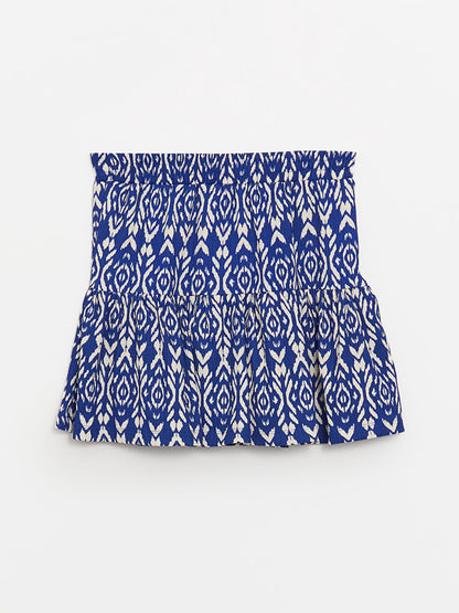 Patterned Women's Skirt with Shorts and Elastic Waist