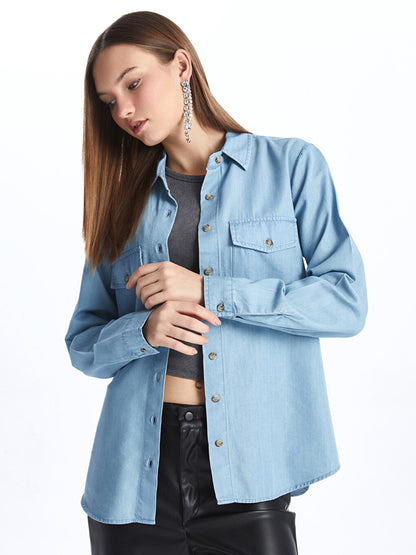 Plain Long Sleeve Women's Jean Shirt