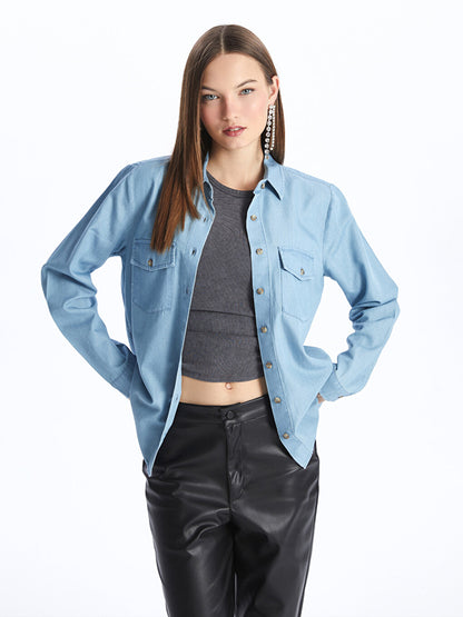 Plain Long Sleeve Women's Jean Shirt