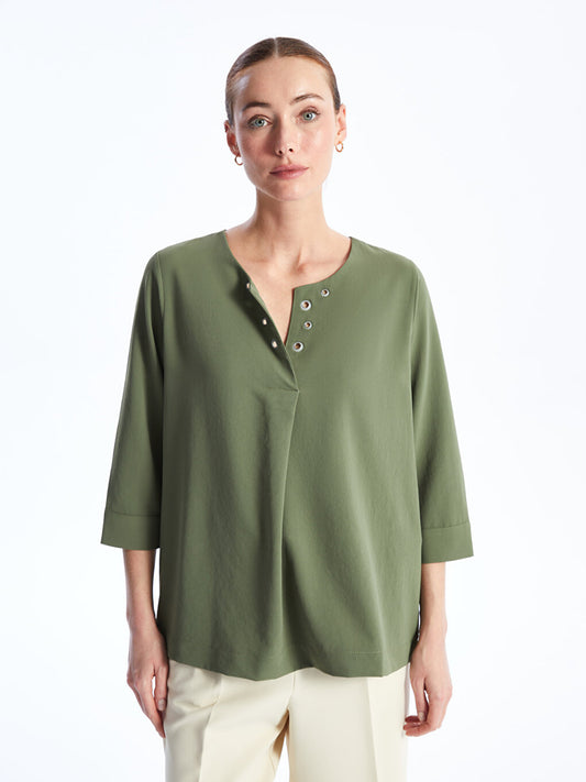 Loose Collar Plain Aerobin Women's Blouse