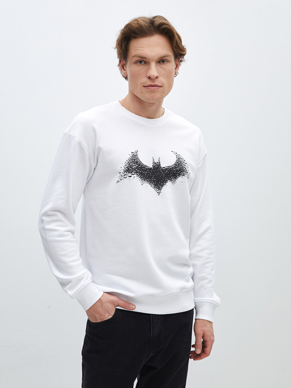 Crew Neck Long Sleeve Batman Printed Men's Sweatshirt