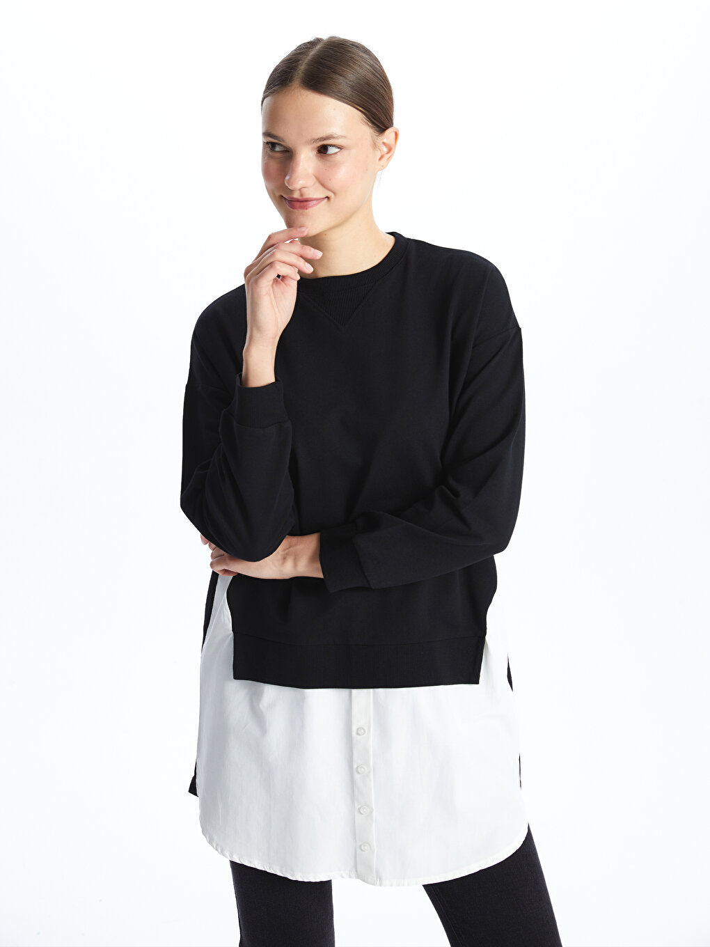 Crew Neck Plain Long Sleeve Oversize Women's Sweatshirt Tunic