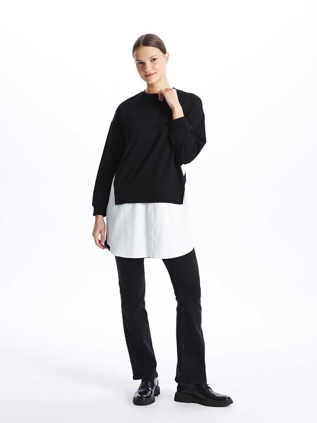 Crew Neck Plain Long Sleeve Oversize Women's Sweatshirt Tunic