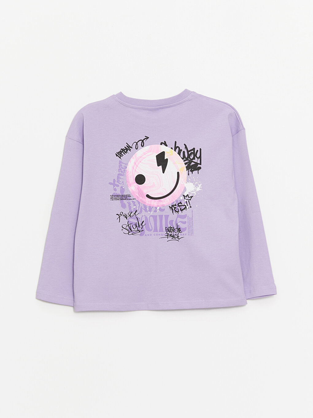 Crew Neck Printed Long Sleeve Girl's T-Shirt