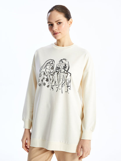 Crew Neck Printed Long Sleeve Women's Sweatshirt Tunic