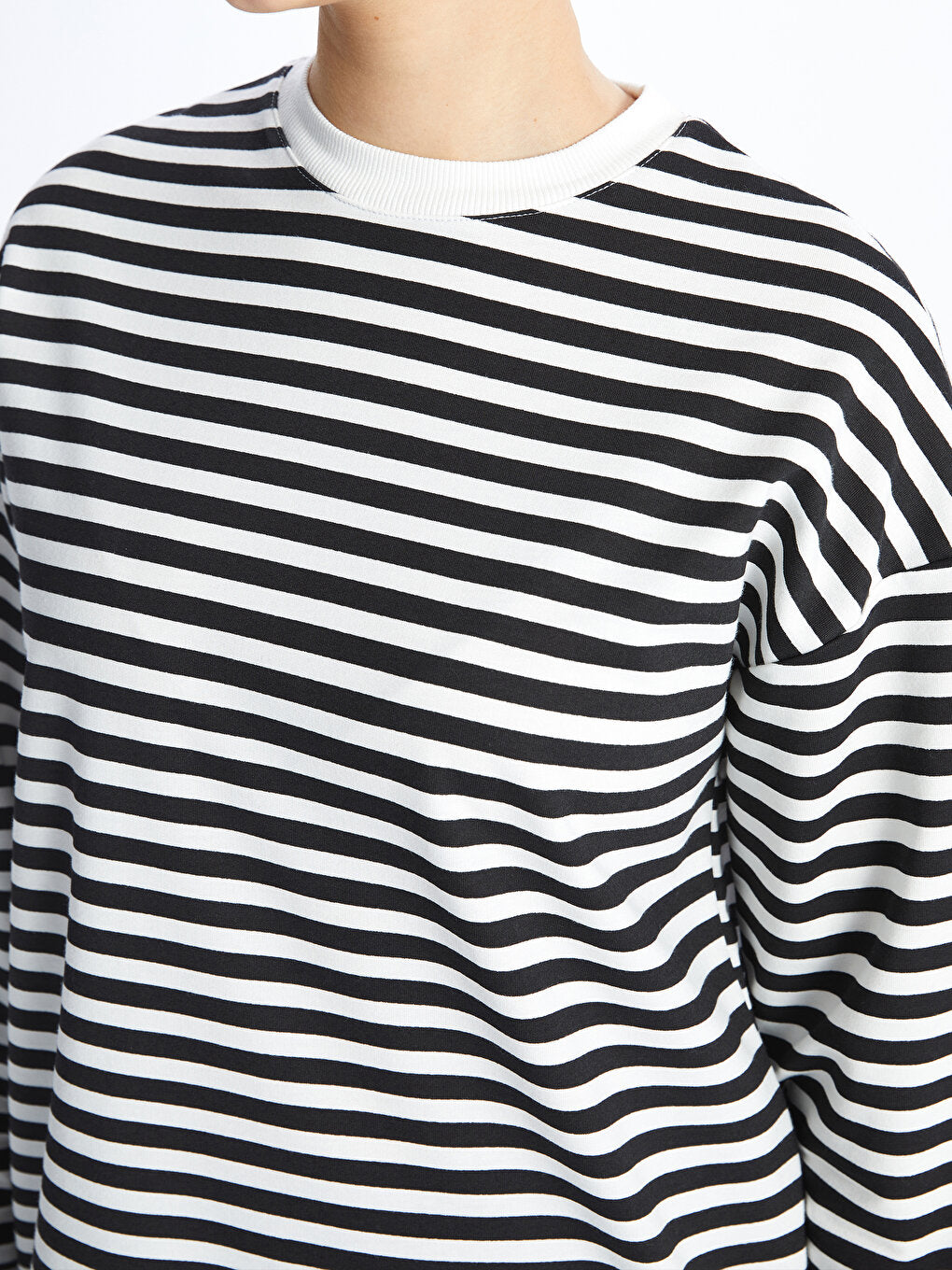 Crew Neck Striped Long Sleeve Women's Sweatshirt Tunic