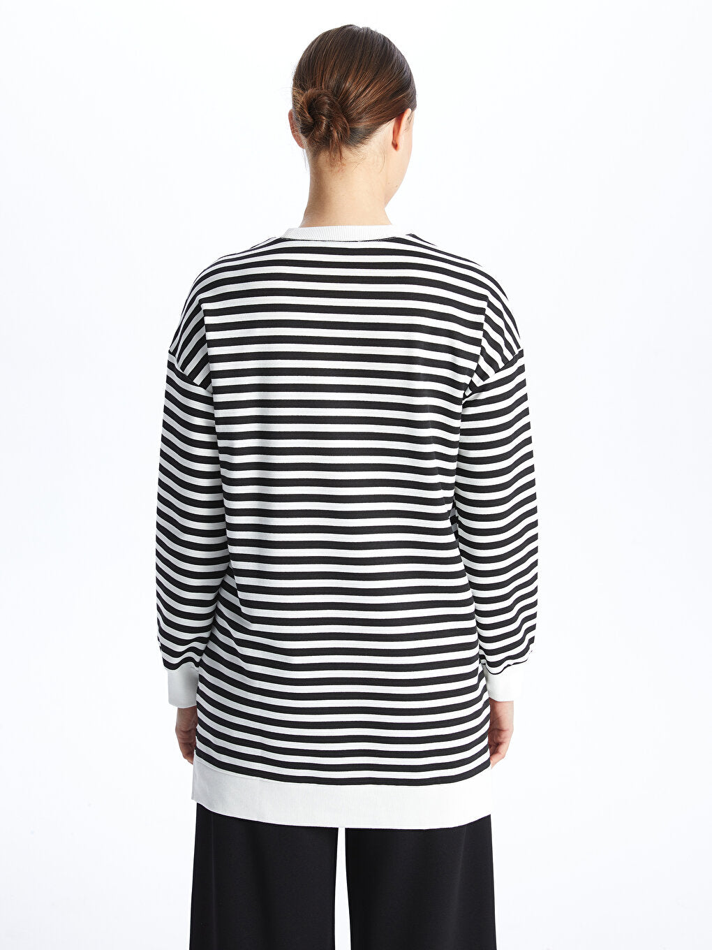 Crew Neck Striped Long Sleeve Women's Sweatshirt Tunic