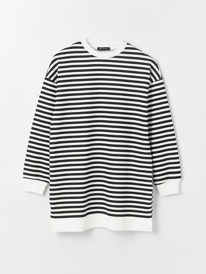 Crew Neck Striped Long Sleeve Women's Sweatshirt Tunic