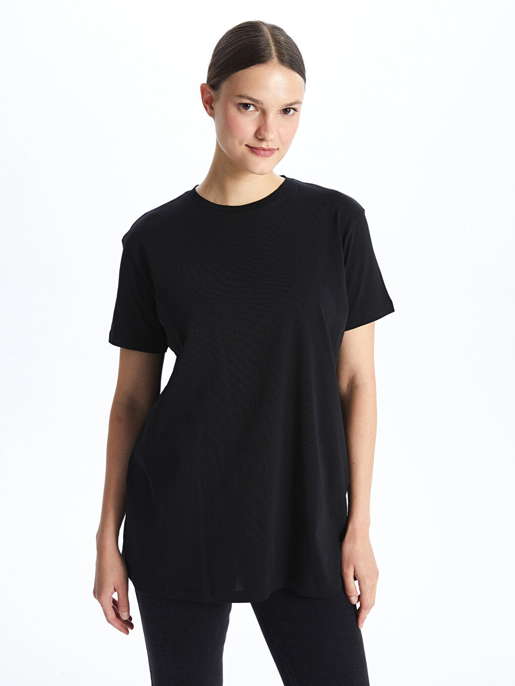 Crew Neck Plain Short Sleeve Oversize Women's Tunic