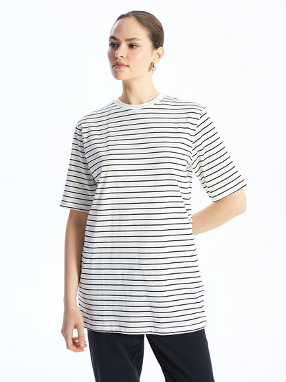 Crew Neck Striped Short Sleeve Oversize Women's Tunic