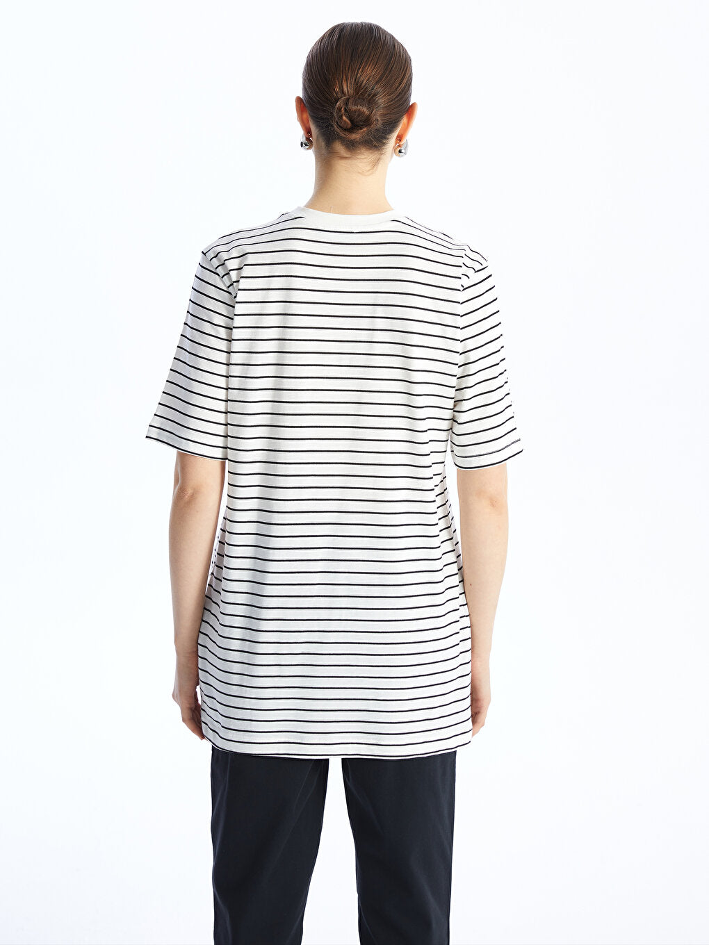 Crew Neck Striped Short Sleeve Oversize Women's Tunic