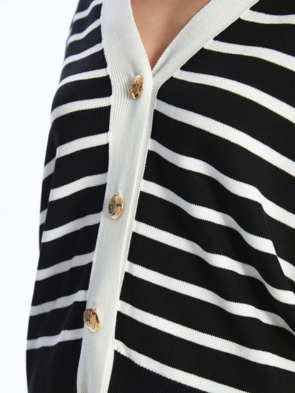 V-Neck Striped Long Sleeve Women's Knitwear Cardigan